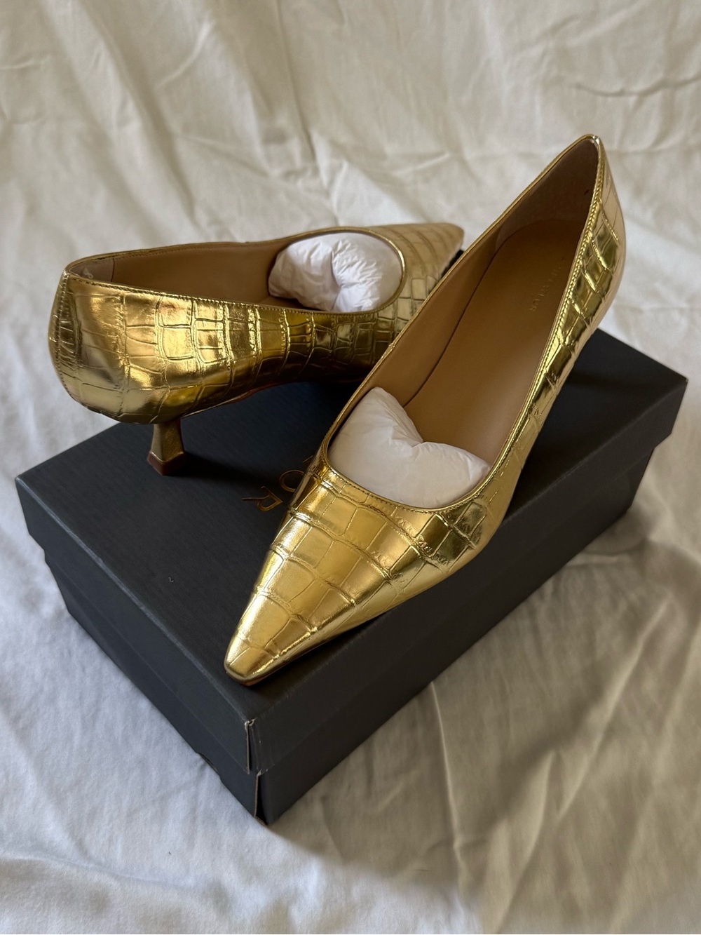 NIB Ann Taylor Nip Toe Kitten Heel Metallic Croco Pump